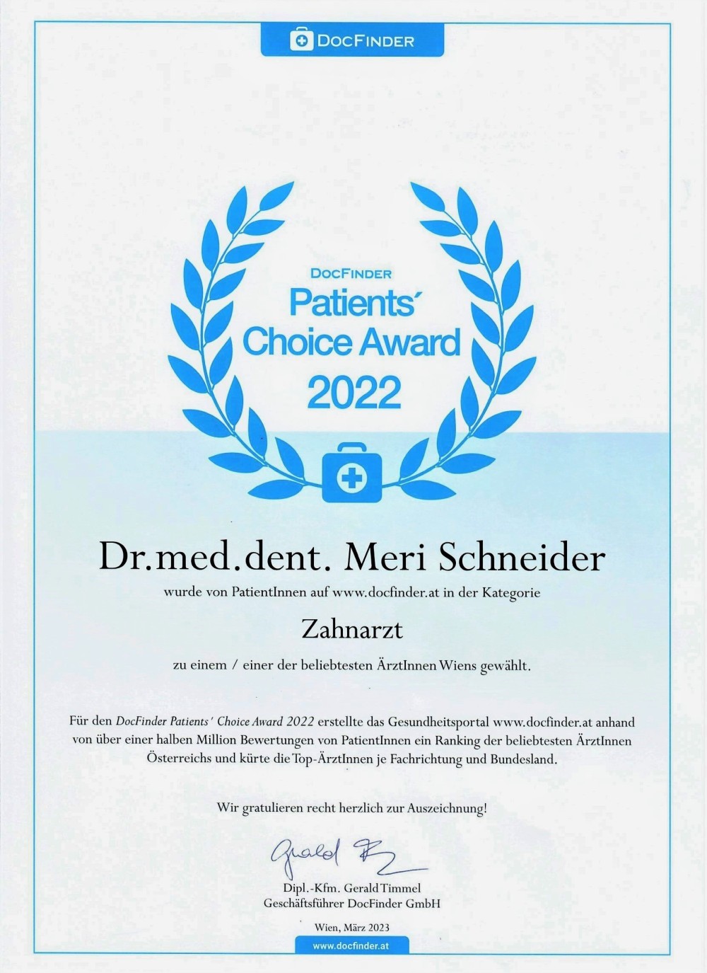 Patients' Choice Award 2022 - DocFinder Österreich